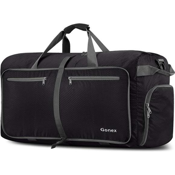 Unisex Large Foldable Travel Duffle Bag with Shoes Compartment Black 80L
